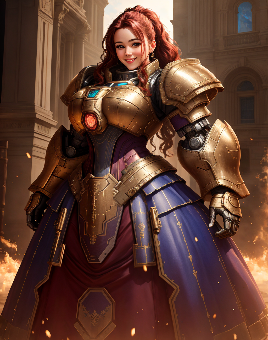 04581-2652134826-4K, Masterpiece, highres, absurdres,photorealistic, smiling, [ballgown_Parrley_armor], a woman in a [dress_suit of armor] posing.png